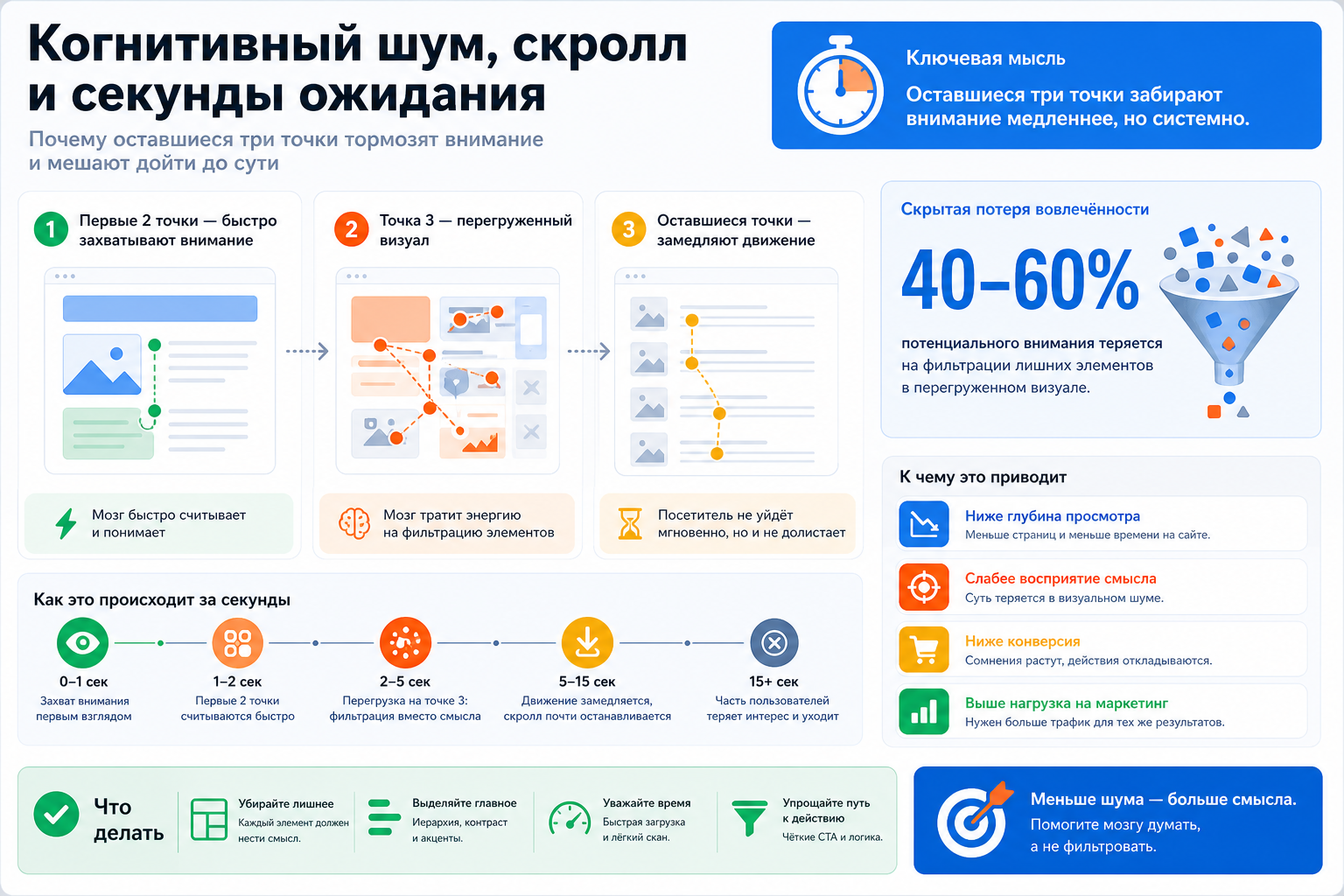 Когнитивный шум, скролл и секунды ожидания