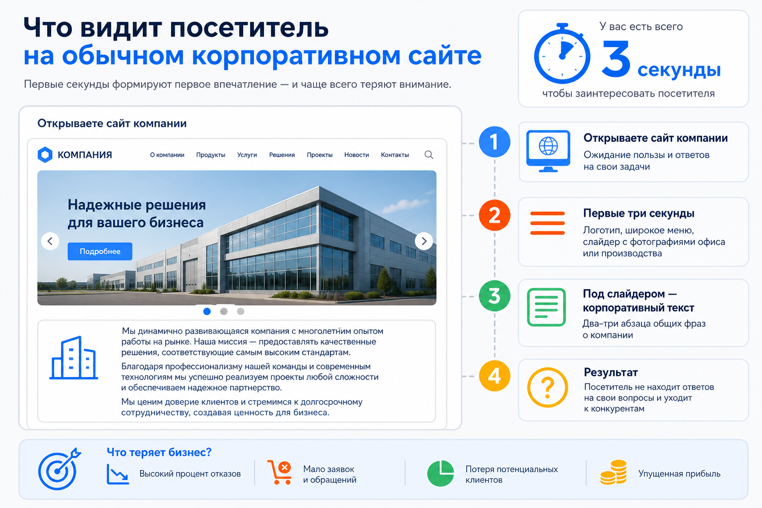 Что видит посетитель на обычном корпоративном сайте