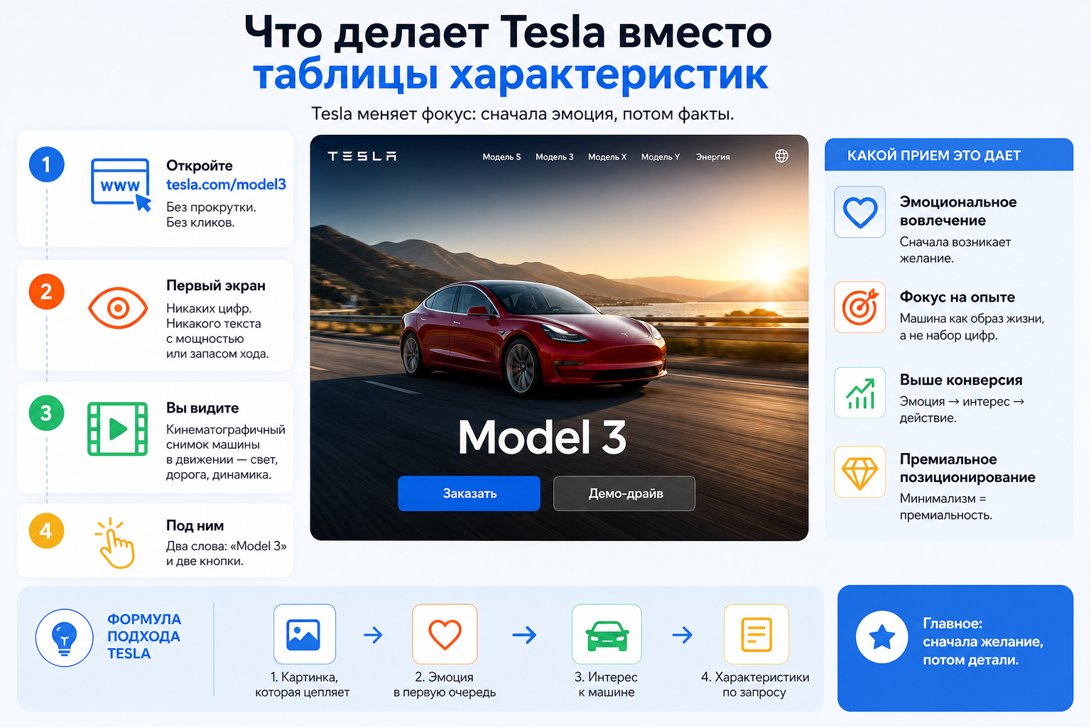Что делает Tesla вместо таблицы характеристик