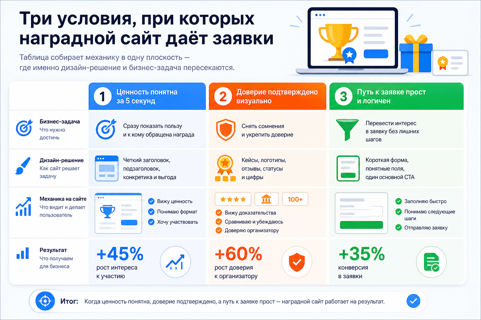 Три условия, при которых наградной сайт даёт заявки