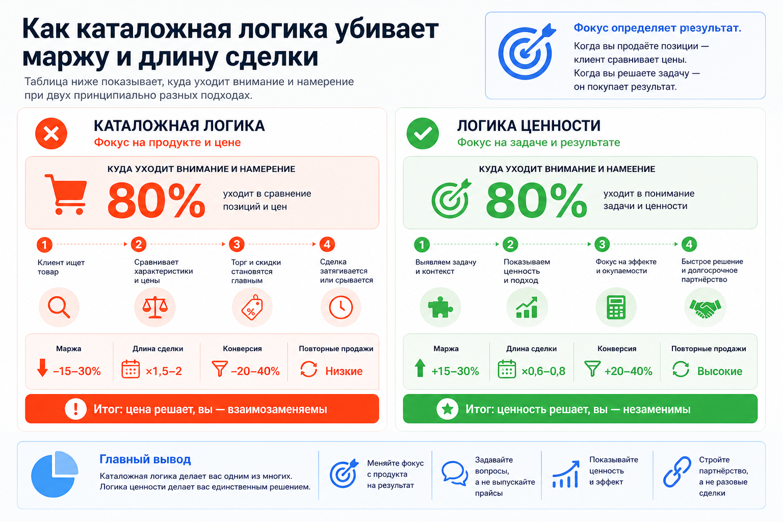 Как каталожная логика убивает маржу и длину сделки